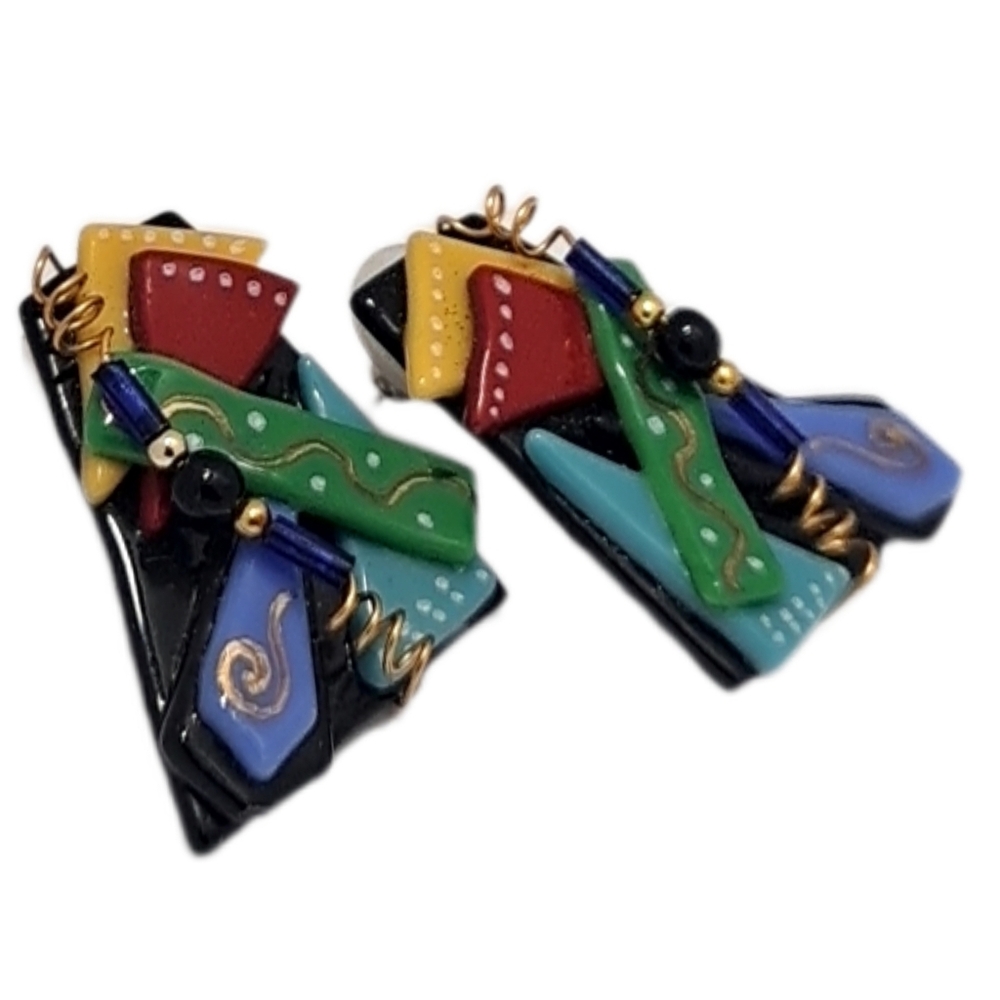 Handmade 3D Colorful Resin Statement Earrings | Abstract Geometric | NWOT